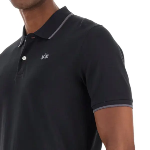 La Martina - Ανδρικό T-Shirt Polo Anthony Regular Fit BPMP04-PK031-09999 Μαύρο BPMP04-PK031-09999