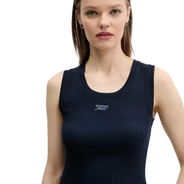 Tommy Hilfiger - Γυναικείο T-shirt Αμάνικο Slim Script Rib Tank DW0DW21369-C1G Μπλε Σκούρο DW0DW21369-C1G
