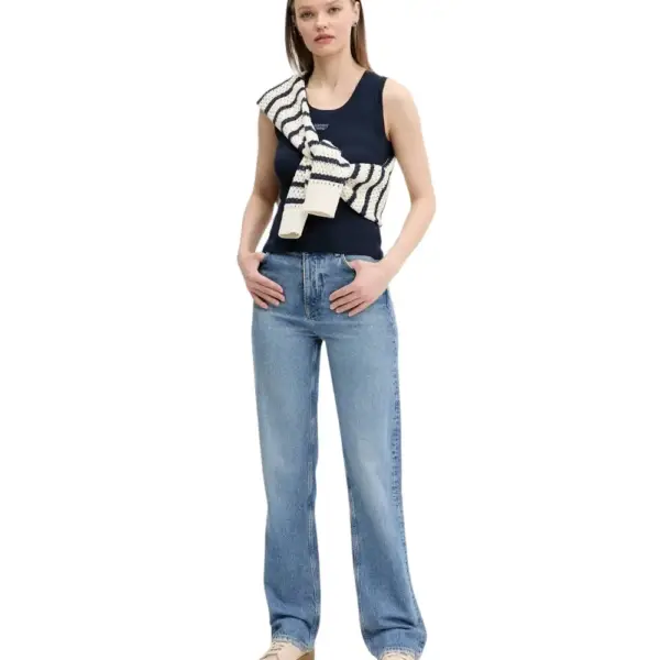 Tommy Hilfiger - Γυναικείο T-shirt Αμάνικο Slim Script Rib Tank DW0DW21369-C1G Μπλε Σκούρο DW0DW21369-C1G