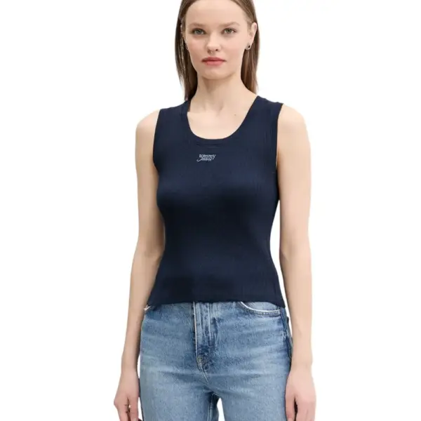 Tommy Hilfiger - Γυναικείο T-shirt Αμάνικο Slim Script Rib Tank DW0DW21369-C1G Μπλε Σκούρο