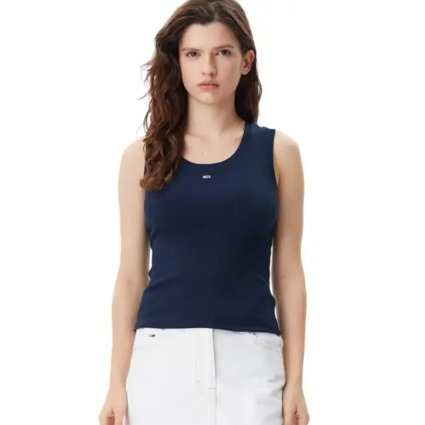 Tommy Hilfiger - Γυναικείο T-shirt Αμάνικο Rib Essential Tank Top Slim Fit DW0DW20673-C1G Μπλε Σκούρο