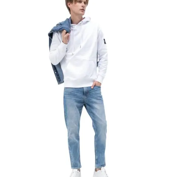 Calvin Klein - Ανδρικό Φούτερ Monogram Sleeve Badge Regular Fit J30J314036-YAF Λευκό J30J314036-YAF