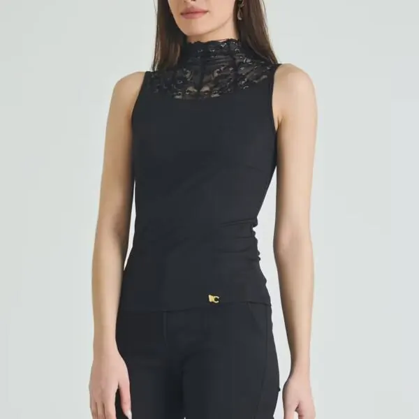 Cento - Μπλούζα αμάνικη με δαντέλα 1002903-999 Μαύρο