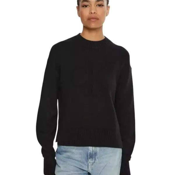 Calvin Klein Jeans - Γυναικείο Πουλόβερ Ημιζιβάγκο Intarsia Loose Regular Fit J20J224224-BEH Μαύρο