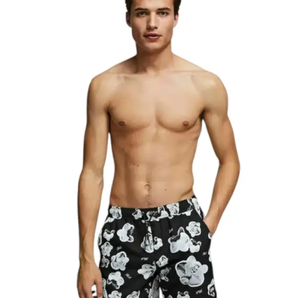 Karl Lagerfeld - Ανδρικό Μαγιό Σορτς με Σχέδια KL20MBM12-BLACK Μαύρο