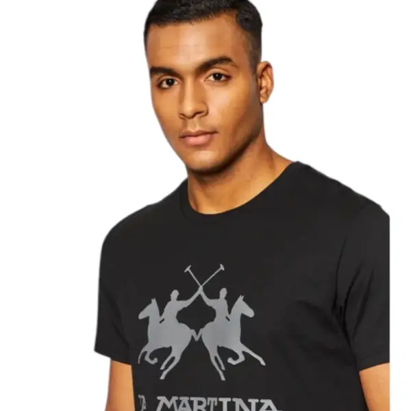 La Martina - Ανδρικό T-Shirt Slim Fit XMR005-JS206-09999 Μαύρο XMR005-JS206-09999