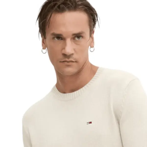 Tommy Hilfiger - Ανδρικό Πουλόβερ Essential Slim Fit DM0DM18370-YBH Εκρού DM0DM18370-YBH