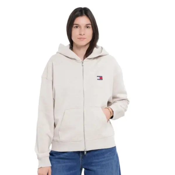 Tommy Hilfiger- Γυναικεία Ζακέτα με Κουκούλα Boxy Badge DW0DW19412-AE3 Μπεζ
