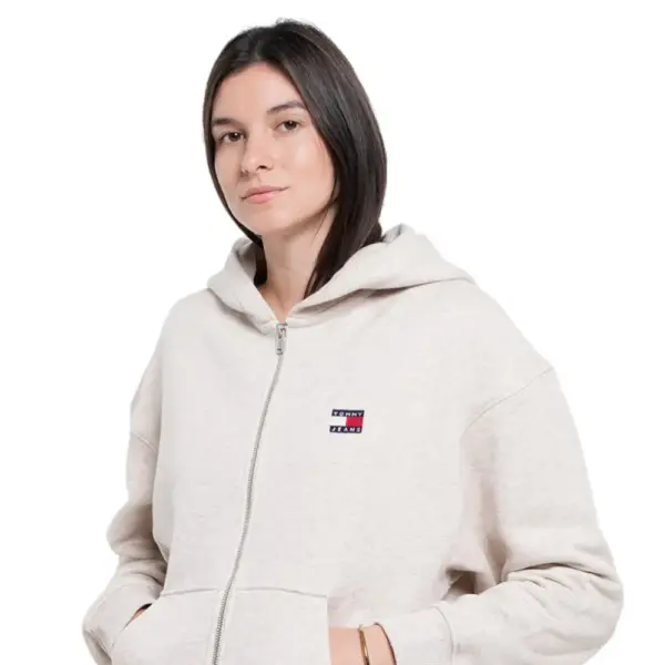 Tommy Hilfiger- Γυναικεία Ζακέτα με Κουκούλα Boxy Badge DW0DW19412-AE3 Μπεζ DW0DW19412-AE3