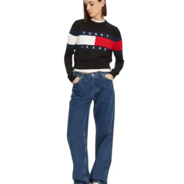 Tommy Hilfiger - Γυναικείο Μακρυμάνικο Πουλόβερ Center Flag Regular Fit DW0DW19335-BDS Μαύρο DW0DW19335-BDS