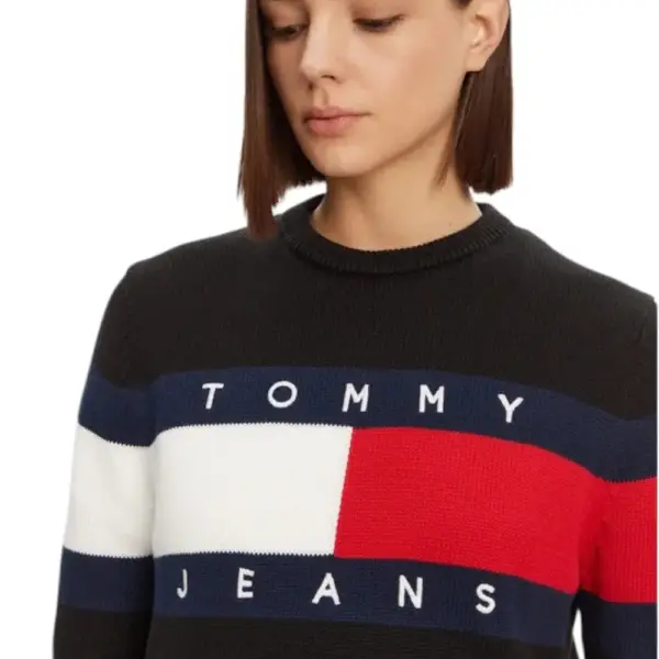 Tommy Hilfiger - Γυναικείο Μακρυμάνικο Πουλόβερ Center Flag Regular Fit DW0DW19335-BDS Μαύρο DW0DW19335-BDS