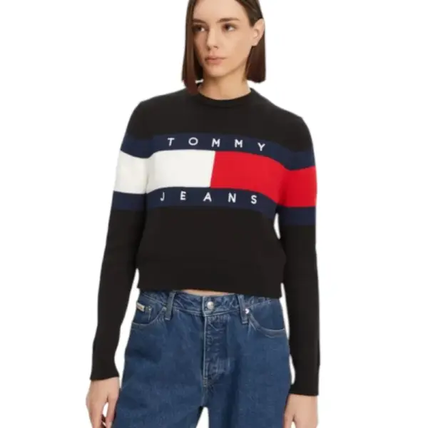 Tommy Hilfiger - Γυναικείο Μακρυμάνικο Πουλόβερ Center Flag Regular Fit DW0DW19335-BDS Μαύρο