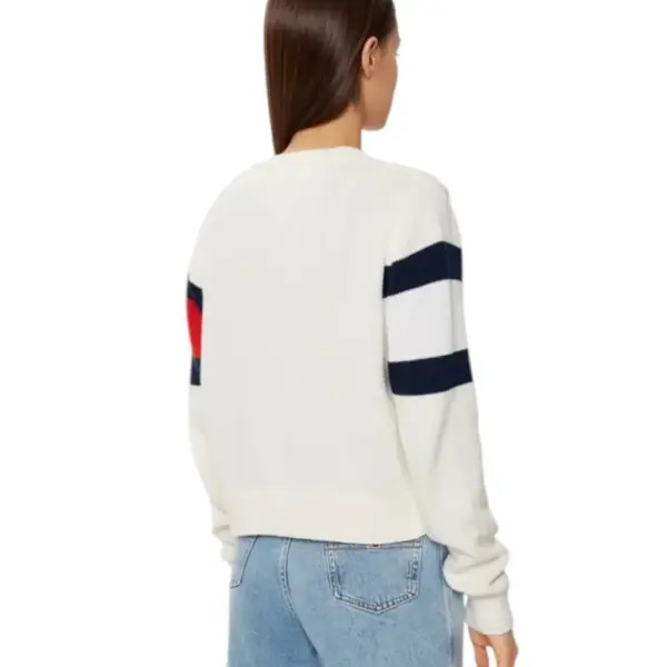 Tommy Hilfiger - Γυναικείο Μακρυμάνικο Πουλόβερ Center Flag Regular Fit DW0DW19335-YBH Λευκό DW0DW19335-YBH