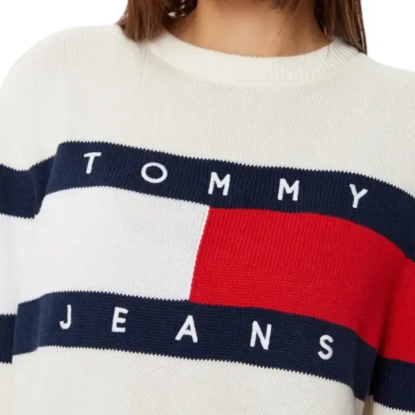 Tommy Hilfiger - Γυναικείο Μακρυμάνικο Πουλόβερ Center Flag Regular Fit DW0DW19335-YBH Λευκό DW0DW19335-YBH