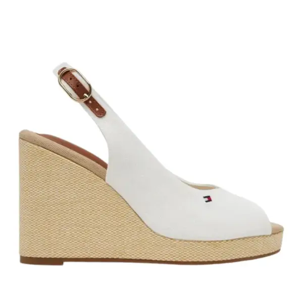 Tommy Hilfiger - Καλοκαιρινές Γυναικείες Πλατφόρμες Iconic Elena Sling Back Wedge FW0FW04789-YBL Λευκό