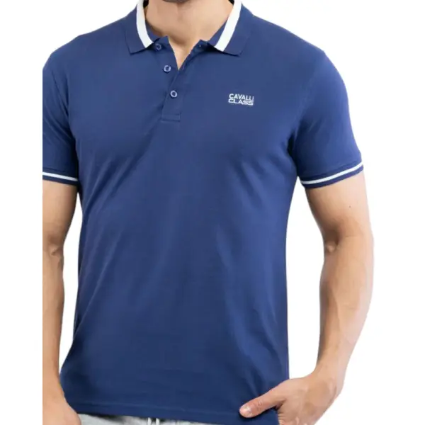 Cavalli Class - Ανδρική Μπλούζα Κοντομάνικη Polo Πικέ TXT64RKB002-04551 Μπλε TXT64RKB002-04551