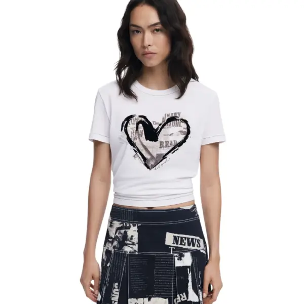 Desigual - Γυναικεία Μπλούζα Letter Core Regular Fit 25WWTK04-1000 Λευκό