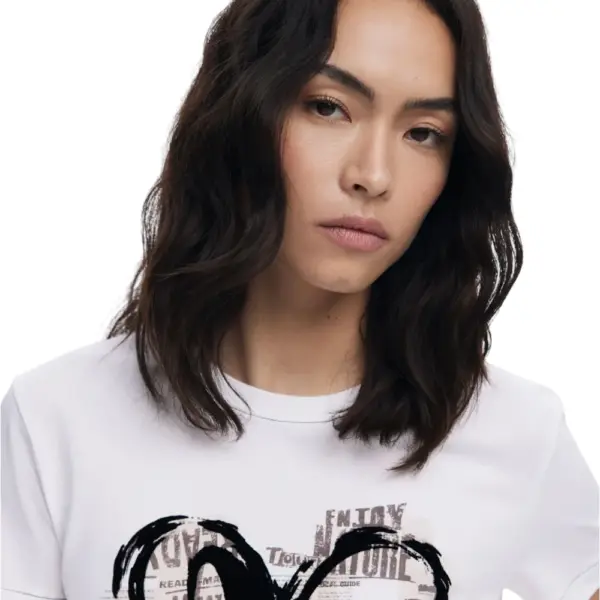 Desigual - Γυναικεία Μπλούζα Letter Core Regular Fit 25WWTK04-1000 Λευκό 25WWTK04-1000