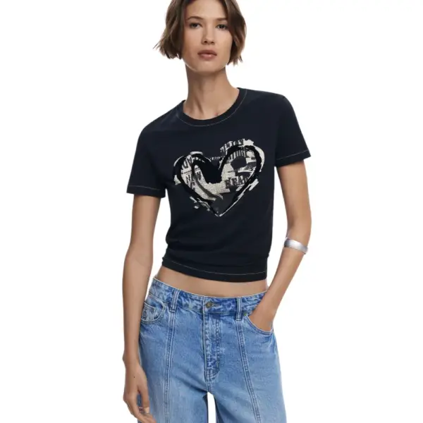 Desigual - Γυναικεία Μπλούζα Letter Core Regular Fit 25WWTK04-2000 Μαύρο