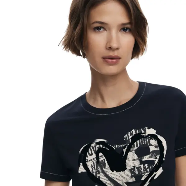 Desigual - Γυναικεία Μπλούζα Letter Core Regular Fit 25WWTK04-2000 Μαύρο 25WWTK04-2000