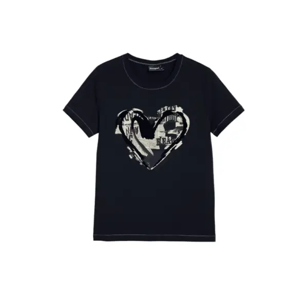 Desigual - Γυναικεία Μπλούζα Letter Core Regular Fit 25WWTK04-2000 Μαύρο 25WWTK04-2000