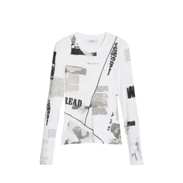 Desigual - Γυναικείο T-Shirt Μακρυμάνικο Newspaper Longsleeve 25WWTK25-1011 Λευκό 25WWTK25-1011