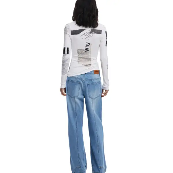 Desigual - Γυναικείο T-Shirt Μακρυμάνικο Newspaper Longsleeve 25WWTK25-1011 Λευκό 25WWTK25-1011