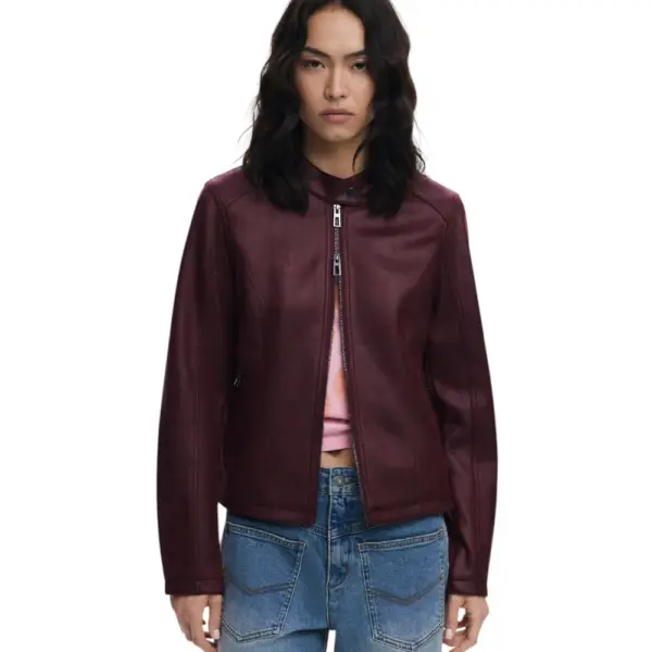 Desigual - Γυναικείο Δερμάτινο Μπουφάν Chaq_Basic Basic Fit 25WWEW43-3006 Μπορντό