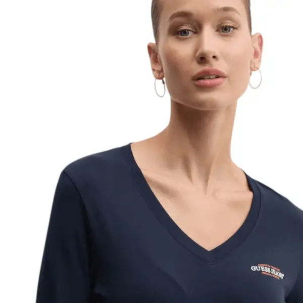 Guess - Γυναικείο T-Shirt Μακρυμάνικο Slim Mini American Tradition W4YI21J1314-A71W Μπλε Σκούρο W4YI21J1314-A71W