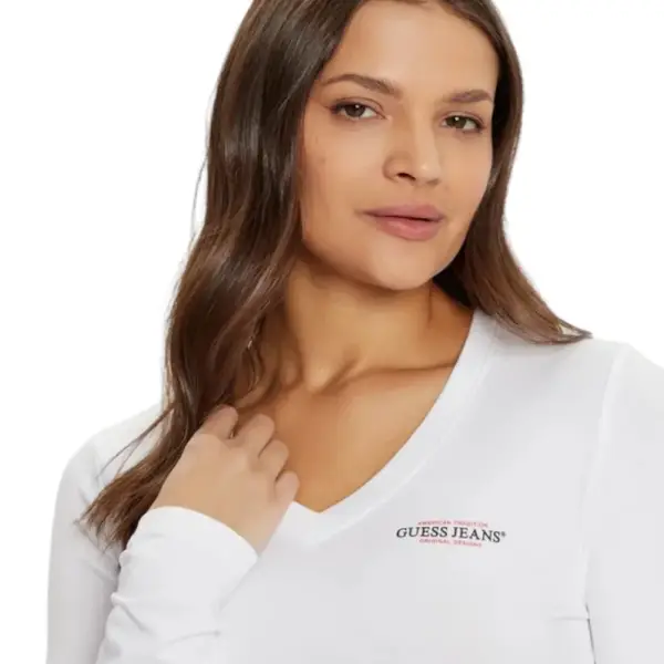 Guess - Γυναικείο T-Shirt Μακρυμάνικο Slim Mini American Tradition W4YI21J1314-G011 Λευκό W4YI21J1314-G011
