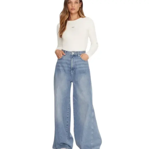 Guess - Γυναικείο Μακρυμάνικο T-Shirt Slim Fit W5BP01KA0H1-G053 Εκρού W5BP01KA0H1-G053