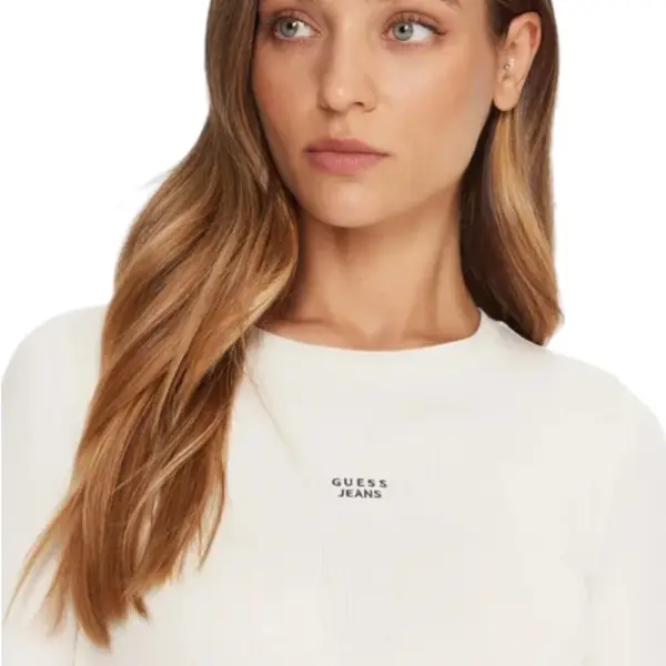 Guess - Γυναικείο Μακρυμάνικο T-Shirt Slim Fit W5BP01KA0H1-G053 Εκρού W5BP01KA0H1-G053