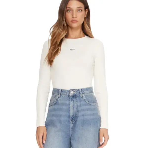 Guess - Γυναικείο Μακρυμάνικο T-Shirt Slim Fit W5BP01KA0H1-G053 Εκρού