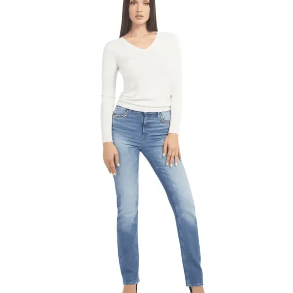 Guess - Γυναικείο Πουλόβερ Ls Vn Saylor Logo Slim Fit W5BR41Z2NQ2-G012 Λευκό W5BR41Z2NQ2-G012