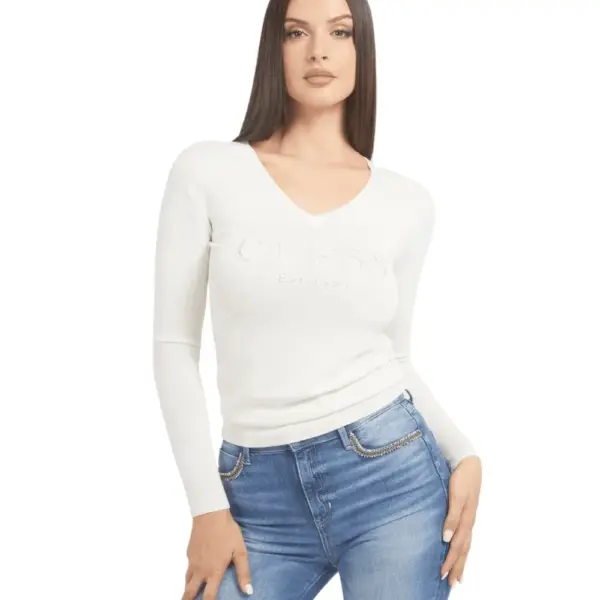 Guess - Γυναικείο Πουλόβερ Ls Vn Saylor Logo Slim Fit W5BR41Z2NQ2-G012 Λευκό