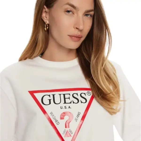 Guess - Γυναικείο Φούτερ Relaxed Fit W2YQ16KBA11-G011 Λευκό W2YQ16KBA11-G011