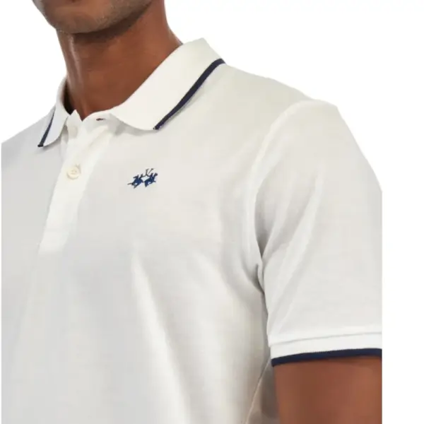 La Martina - Ανδρικό T-Shirt Polo Anthony Regular Fit BPMP04-PK031-00001 Λευκό BPMP04-PK031-00001