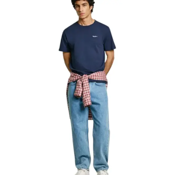 Pepe Jeans - Ανδρικό T-shirt With Embroidered Logo Regular Fit PM509741-594 Μπλε Σκούρο PM509741-594