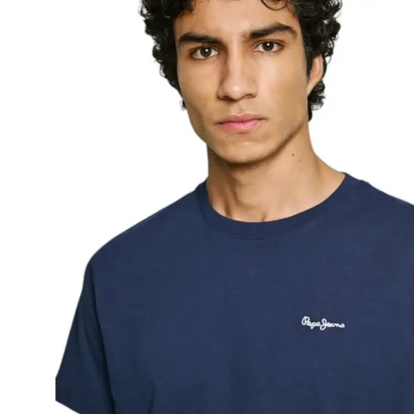 Pepe Jeans - Ανδρικό T-shirt With Embroidered Logo Regular Fit PM509741-594 Μπλε Σκούρο PM509741-594