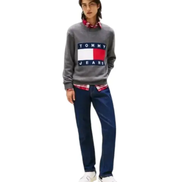 Tommy Hilfiger - Ανδρικό Πουλόβερ Melange Flag Regular Fit DM0DM22105-PU2 Γκρι DM0DM22105-PU2