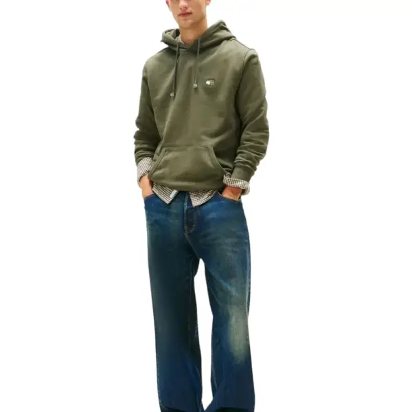 Tommy Hilfiger - Ανδρικό Φούτερ με Κουκούλα και Τσέπες Badge Regular Fit DM0DM20258-0H7 Χακί DM0DM20258-0H7