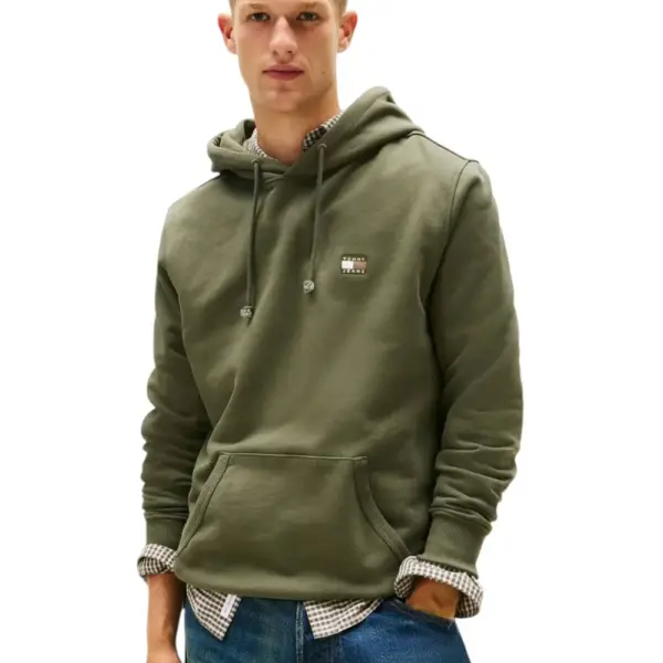 Tommy Hilfiger - Ανδρικό Φούτερ με Κουκούλα και Τσέπες Badge Regular Fit DM0DM20258-0H7 Χακί
