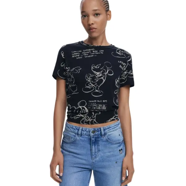 Desigual - Γυναικεία T-Shirt Mickey Sketch Loose Fit 25WWTK03-2000 Μαύρο