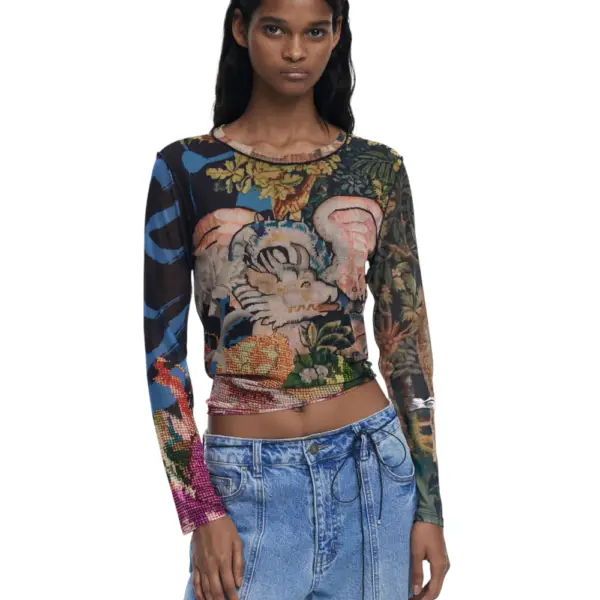 Desigual - Γυναικεία Μπλούζα Dragon Lacroix Slim Fit 25WWTK39-5028 Πολύχρωμο