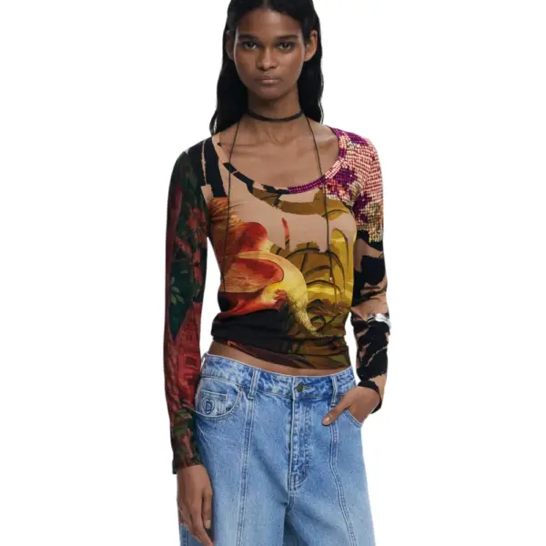 Desigual - Γυναικεία Μπλούζα Japon Lacroix Regular Fit 25WWTK38-3035 Μπεζ