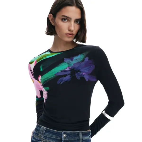 Desigual - Γυναικεία Μπλούζα Lena Regular Fit 25WWTK32-2000 Μαύρο 25WWTK32-2000