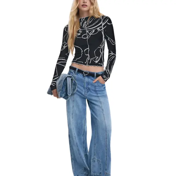 Desigual - Γυναικεία Μπλούζα Londres Regular Fit 25WWTK49-2000 Μαύρο 25WWTK49-2000