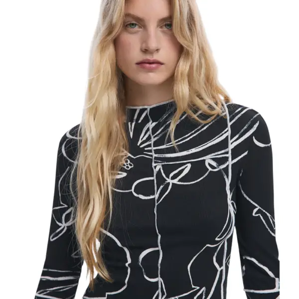 Desigual - Γυναικεία Μπλούζα Londres Regular Fit 25WWTK49-2000 Μαύρο 25WWTK49-2000