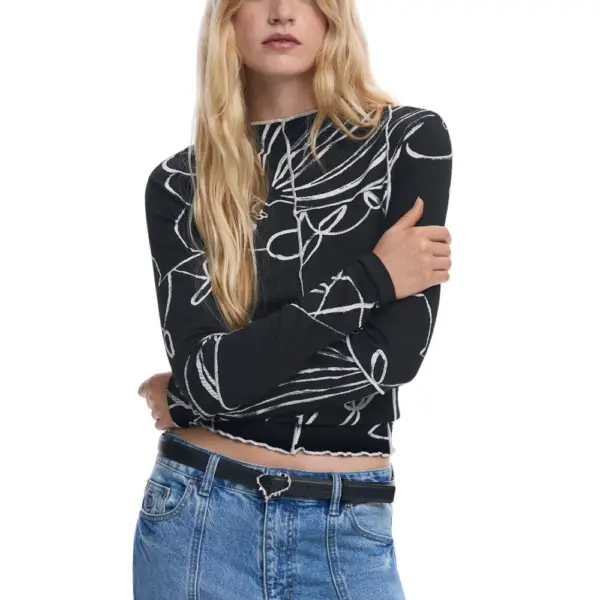 Desigual - Γυναικεία Μπλούζα Londres Regular Fit 25WWTK49-2000 Μαύρο 25WWTK49-2000