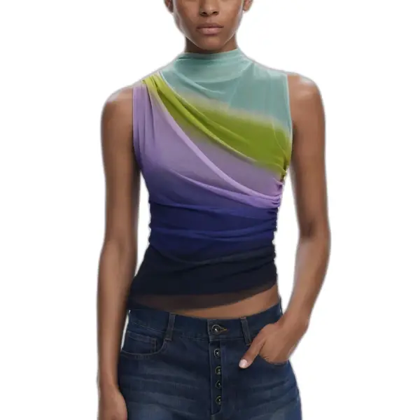 Desigual - Γυναικεία Μπλούζα Τούλι Ντεγκραντέ Regular Fit 25WWTK18-3086 Πολύχρωμο